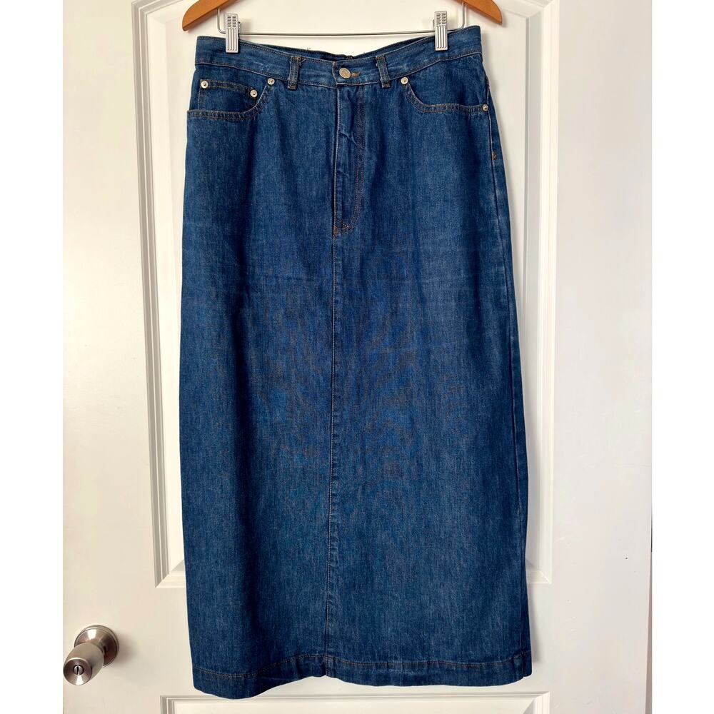 Vintage Polo Ralph Lauren Denim Midi Skirt Blue High Rise Straight Size: 12